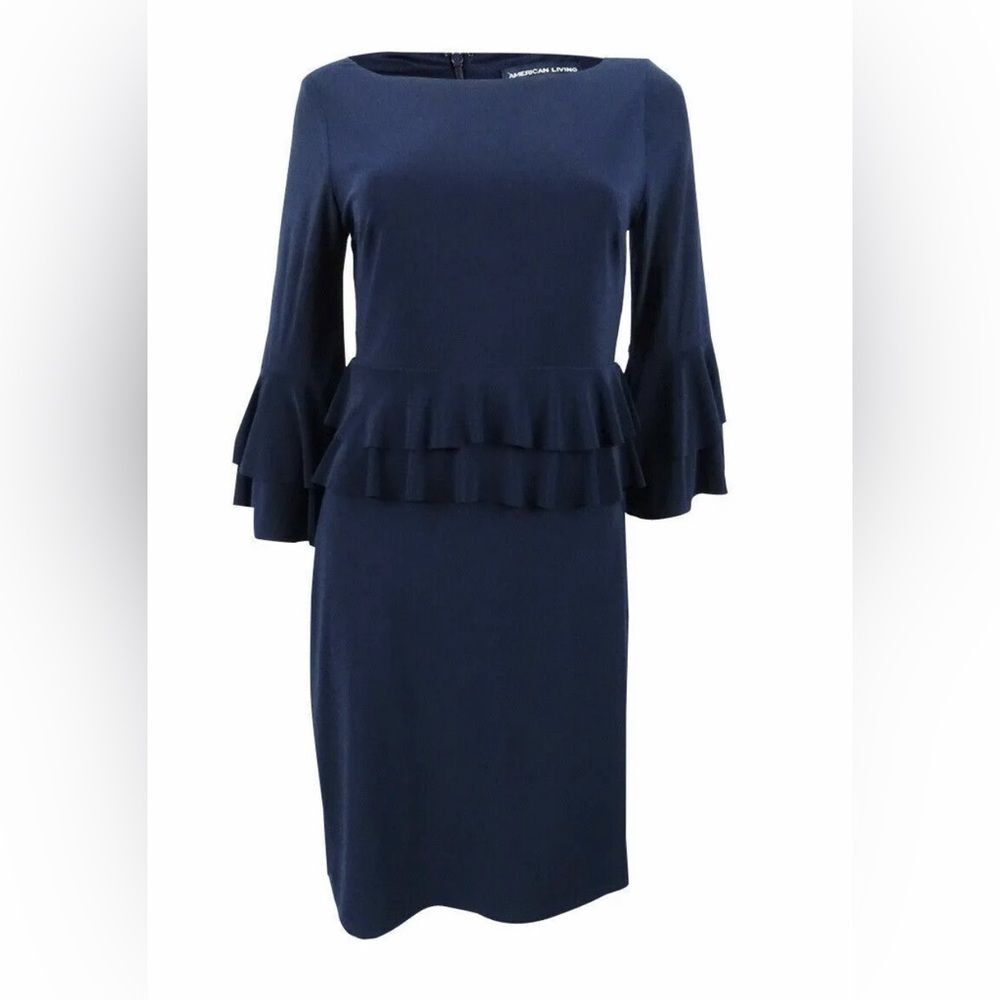 American Living Women's Ruffled Jersey Dress sz 10 Capri Navy blue